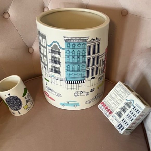 kate spade about town bathroom set waste basket toothbrush holders *2ND LISTING! - Picture 1 of 11